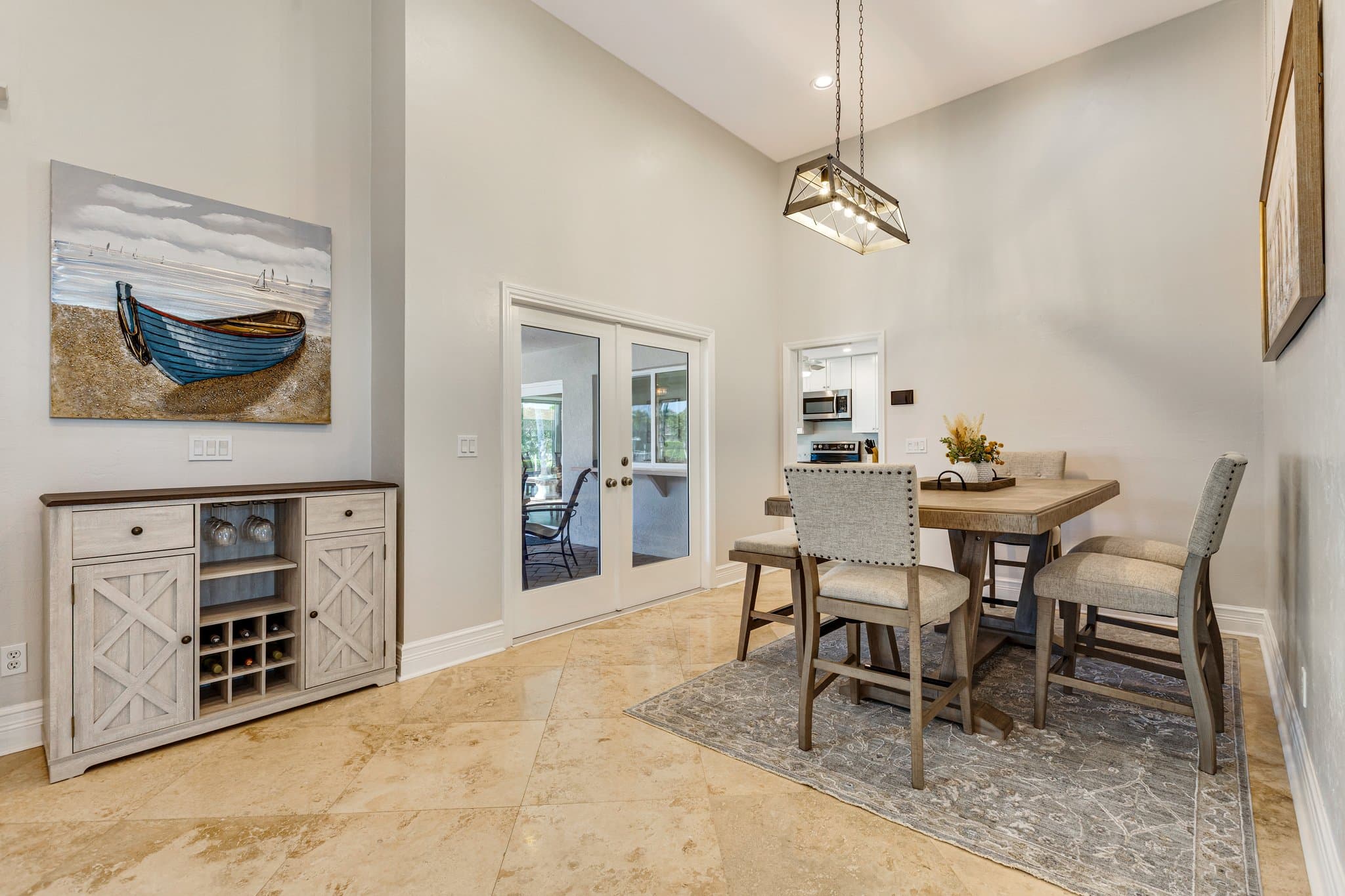 Formal dining area with buffet and wine storage