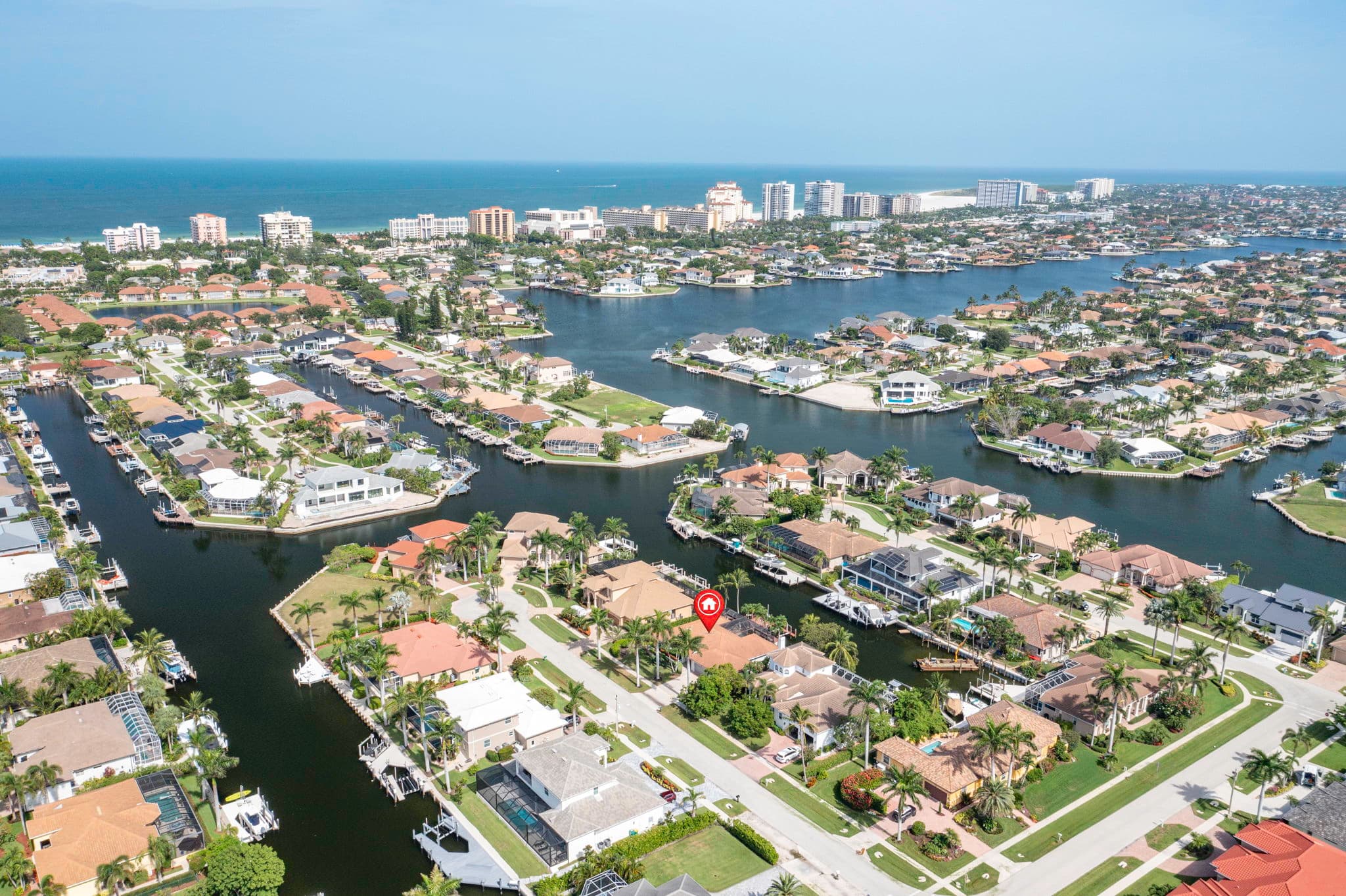 Aerial view over the canals toward the Gulf beaches